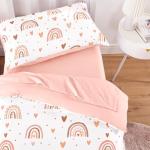 Wake In Cloud - Toddler Bedding Set for Girls, Dreamy Cute Rainbow Heart, 4 Pieces Soft Crib Bed Set Including Comforter, Sheets and Pillowcase, White Pink