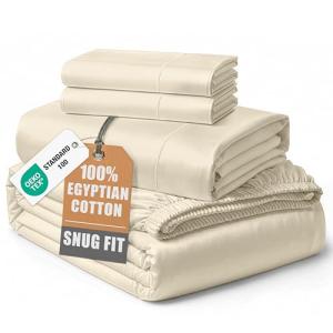 100% Egyptian Cotton Queen Size Bed Sheet set - Naturally Breathable & Durable Winter Comfort Queen Bed Sheets Set, Ultra-Soft Hotel Luxury Comfort with 15" Deep Pocket, Silky Sateen Weave - Ivory