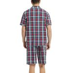 Vulcanodon Mens Cotton Pajama Set Short Sleeve, Button Down Pajama Set for Men Lightweight Men's Sleepwear(Red-Blue Plaid,L)
