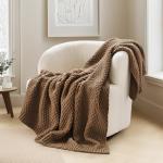 EVERGRACEHOME Chunky Chenille Knit Throw Blanket for Couch, Soft Luxurious Moss Stitch Blankets for Bed, Cozy Decorative Farmhouse Knitted Throws for Sofa, Camel Brown, 50" x 60"