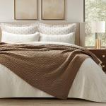 EVERGRACEHOME Chunky Chenille Knit Throw Blanket for Couch, Soft Luxurious Moss Stitch Blankets for Bed, Cozy Decorative Farmhouse Knitted Throws for Sofa, Camel Brown, 50" x 60"