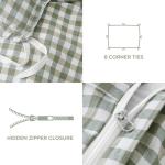 ATsense Green Gingham Duvet Cover Bedding Set 100% Washed Cotton Like Linen Feel Soft Breathable 3 Pcs Plaid Checkered Cute Ruffle Comforter Cover Set (Queen 90"x90", No Comforter)