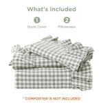 ATsense Green Gingham Duvet Cover Bedding Set 100% Washed Cotton Like Linen Feel Soft Breathable 3 Pcs Plaid Checkered Cute Ruffle Comforter Cover Set (Queen 90"x90", No Comforter)