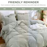 ATsense Green Gingham Duvet Cover Bedding Set 100% Washed Cotton Like Linen Feel Soft Breathable 3 Pcs Plaid Checkered Cute Ruffle Comforter Cover Set (Queen 90"x90", No Comforter)