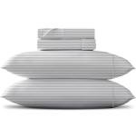 TEXAS LINEN CO. Luxury Egyptian Cotton Queen Stripe Sheet Set, 600 Thread Count Extra Long Staple 4 PC Set, Queen White Damask Sheets, Soft, Cooling Sateen Weave Sheets Upto 18 in Deep Pocket