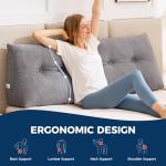 IASEAHK Headboard Pillow Queen, Triangle Pillows for Headboard, Head Board Backrest Wedge Pillow for Reading Sitting Working, Daybed Pillows with Removable Cover for Bed Dorm Sofa, Dark Grey
