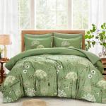 Yiran 7 Piece Sage Green Floral Comforter Set Queen Size, Dandelion Plant Botanical Comforter Bedding Set, Bed in a Bag Queen, Soft Microfiber Complete Bedding Set with Sheets for All Season