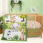FIGEPO Baby Crib Bedding Set Safari Neutral Crib Nursery Comforter Bed Sets Decor with Fitted Crib Sheet, Comforter and Bed Skirt for Unisex Boys Girls (Safari)