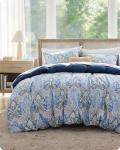 Bedsure Duvet Cover Queen Size - 100% Cotton Reversible Classic Paisley Damask Pattern Duvet Cover Set, 3 Pieces Soft & Breathable PureWoven Bedding Set with 2 Pillow Shams (Blue Paisley 104"x90")
