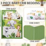 FIGEPO Baby Crib Bedding Set Safari Neutral Crib Nursery Comforter Bed Sets Decor with Fitted Crib Sheet, Comforter and Bed Skirt for Unisex Boys Girls (Safari)