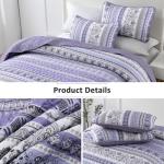 Goodidea Lilac Boho Quilt Set Queen Size, 3 Piece Light Purple Bohemian Striped Bedspread Coverlet Set with 2 Pillow Cases Lightweight Soft Microfiber Bedding Set for All Seasons (96"x90")