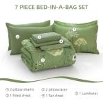 Yiran 7 Piece Sage Green Floral Comforter Set Queen Size, Dandelion Plant Botanical Comforter Bedding Set, Bed in a Bag Queen, Soft Microfiber Complete Bedding Set with Sheets for All Season