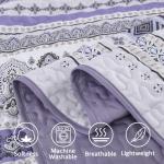 Goodidea Lilac Boho Quilt Set Queen Size, 3 Piece Light Purple Bohemian Striped Bedspread Coverlet Set with 2 Pillow Cases Lightweight Soft Microfiber Bedding Set for All Seasons (96"x90")