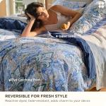 Bedsure Duvet Cover Queen Size - 100% Cotton Reversible Classic Paisley Damask Pattern Duvet Cover Set, 3 Pieces Soft & Breathable PureWoven Bedding Set with 2 Pillow Shams (Blue Paisley 104"x90")