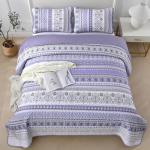 Goodidea Lilac Boho Quilt Set Queen Size, 3 Piece Light Purple Bohemian Striped Bedspread Coverlet Set with 2 Pillow Cases Lightweight Soft Microfiber Bedding Set for All Seasons (96"x90")
