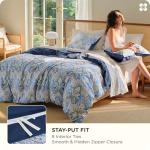 Bedsure Duvet Cover Queen Size - 100% Cotton Reversible Classic Paisley Damask Pattern Duvet Cover Set, 3 Pieces Soft & Breathable PureWoven Bedding Set with 2 Pillow Shams (Blue Paisley 104"x90")