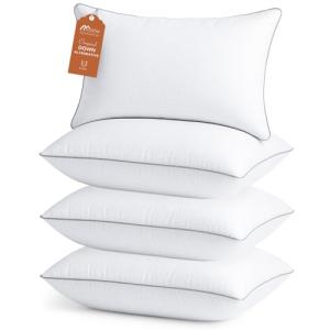 Sasttie Pillows Standard Size Set of 4, Full Size Bed Pillows for Side, Back, and Stomach Sleepers - Oeko-Tex Certified Down Alternative Plump Filling - Hotel Quality and Machine Washable, 4 Pack