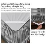 BEDELITE Satin Sheets Queen Size, Luxury Jacquard Striped Dark Grey Bedsheets with Elastic Corner Straps, Similar to Silk Sheets Set 4 PC with 1 Deep Pocket Fitted Sheet, 1 Flat Sheet, & 2 Pillowcases