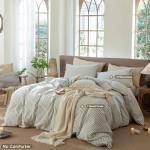 MooMee Striped Duvet Cover Set 100% Washed Cotton Linen Like Textured Breathable Durable Soft Comfy (Sage Green White Classic Stripes, Queen 90"x90")