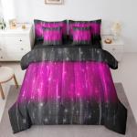 Black and Hot Pink Bedding Comforter Sets 7 Pieces Aesthetic Gradient Bed in a Bag, Glitter Stars Full Bedding Sets Modern Glowing Ombre Comforter Set, Abstract Neon Lights Bedding Sets & Collections