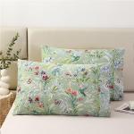 URBONUR 100% Cotton Pillowcases Set of 2 Queen Size Floral Printed Butterfly Pillow Cases Soft Breathable Cooling Pillowcase Decorative Pillow Cover (Queen, 20x30 Inches, Green Flowers)