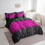 Black and Hot Pink Bedding Comforter Sets 7 Pieces Aesthetic Gradient Bed in a Bag, Glitter Stars Full Bedding Sets Modern Glowing Ombre Comforter Set, Abstract Neon Lights Bedding Sets & Collections