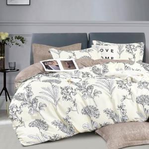 LEMIROE 100% Cotton Duvet Cover King Size,Vintage Design with Luxrious Black Sketched Flowers & Leaves on Cream,Reversible Taupe Bed Sets 3Pcs,Button Closure