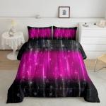 Black and Hot Pink Bedding Comforter Sets 7 Pieces Aesthetic Gradient Bed in a Bag, Glitter Stars Full Bedding Sets Modern Glowing Ombre Comforter Set, Abstract Neon Lights Bedding Sets & Collections