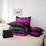 Black and Hot Pink Bedding Comforter Sets 7 Pieces Aesthetic Gradient Bed in a Bag, Glitter Stars Full Bedding Sets Modern Glowing Ombre Comforter Set, Abstract Neon Lights Bedding Sets & Collections