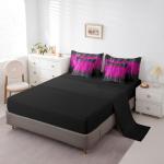 Black and Hot Pink Bedding Comforter Sets 7 Pieces Aesthetic Gradient Bed in a Bag, Glitter Stars Full Bedding Sets Modern Glowing Ombre Comforter Set, Abstract Neon Lights Bedding Sets & Collections