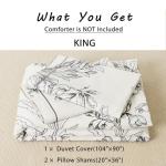 LEMIROE 100% Cotton Duvet Cover King Size,Vintage Design with Luxrious Black Sketched Flowers & Leaves on Cream,Reversible Taupe Bed Sets 3Pcs,Button Closure