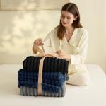 HIMEET Black Ribbed Throw Blanket for Couch - 300GSM Lightweight Soft Fleece Blanket for Women Men, Cozy Blankets for Mothers Gifts, Striped Spring Home Room Decor, Black, 50x60 Inches