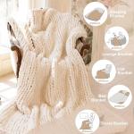 Larexius Chunky Knit Blanket - Luxury Soft Cozy 50 * 60 Throw Blanket,100% Woven Blanket Rope Knot Throw Blanket for Couch, Sofa, Home Decor, Gift - Machine Washable (Cream, 50 * 60)