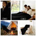 HIMEET Black Ribbed Throw Blanket for Couch - 300GSM Lightweight Soft Fleece Blanket for Women Men, Cozy Blankets for Mothers Gifts, Striped Spring Home Room Decor, Black, 50x60 Inches