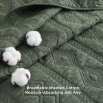 Bedsure 100% Cotton Quilt Set - Queen Size Bedspread, Lightweight Soft Bed Coverlet, PureWoven, 3-Piece Cozy Stitching Quilt Set with 2 Pillow Shams in Geometric Pattern, 90x96, Olive Green