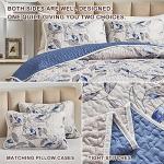 Joyreap 3 Pieces Microfiber Quilt Set, Botanical Blue Leaves on Light Gray Reversible Design, Bedspread Bed Cover for All Season, 1 Quilt and 2 Pillow Shams (Full/Queen, 90x90 inches)