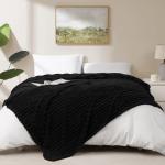 HIMEET Black Ribbed Throw Blanket for Couch - 300GSM Lightweight Soft Fleece Blanket for Women Men, Cozy Blankets for Mothers Gifts, Striped Spring Home Room Decor, Black, 50x60 Inches