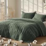 Bedsure 100% Cotton Quilt Set - Queen Size Bedspread, Lightweight Soft Bed Coverlet, PureWoven, 3-Piece Cozy Stitching Quilt Set with 2 Pillow Shams in Geometric Pattern, 90x96, Olive Green