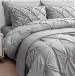 LANE LINEN King Size Comforter Set - 7 Piece - Hotel Style Pintuck King Bed in a Bag Set - 1 Comforter, 1 Flat Sheet, 1 Deep-Pocket Fitted Sheet, 2 Pillowcases & 2 Shams - Fluffy & Ultra Soft - Silver