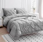 LANE LINEN King Size Comforter Set - 7 Piece - Hotel Style Pintuck King Bed in a Bag Set - 1 Comforter, 1 Flat Sheet, 1 Deep-Pocket Fitted Sheet, 2 Pillowcases & 2 Shams - Fluffy & Ultra Soft - Silver