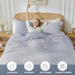 MILDLY Blue Striped Duvet Cover - 100% Washed Cotton Jacquard Boho Textured Comforter Cover 3pcs with Zipper Closure 90"x90"