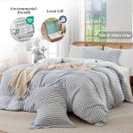 MILDLY Blue Striped Duvet Cover - 100% Washed Cotton Jacquard Boho Textured Comforter Cover 3pcs with Zipper Closure 90"x90"