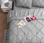 LANE LINEN King Size Comforter Set - 7 Piece - Hotel Style Pintuck King Bed in a Bag Set - 1 Comforter, 1 Flat Sheet, 1 Deep-Pocket Fitted Sheet, 2 Pillowcases & 2 Shams - Fluffy & Ultra Soft - Silver