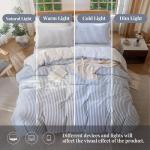 MILDLY Blue Striped Duvet Cover - 100% Washed Cotton Jacquard Boho Textured Comforter Cover 3pcs with Zipper Closure 90"x90"