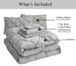 LANE LINEN King Size Comforter Set - 7 Piece - Hotel Style Pintuck King Bed in a Bag Set - 1 Comforter, 1 Flat Sheet, 1 Deep-Pocket Fitted Sheet, 2 Pillowcases & 2 Shams - Fluffy & Ultra Soft - Silver