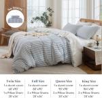 MILDLY Blue Striped Duvet Cover - 100% Washed Cotton Jacquard Boho Textured Comforter Cover 3pcs with Zipper Closure 90"x90"