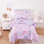 Wake In Cloud - Butterfly Toddler Bedding Set for Girls, Cute Colorful Butterfly with Floral Flowers, 4 Pieces Soft Crib Bed Set Including Comforter, Sheets and Pillowcase, Purple