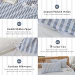 MILDLY Blue Striped Duvet Cover - 100% Washed Cotton Jacquard Boho Textured Comforter Cover 3pcs with Zipper Closure 90"x90"