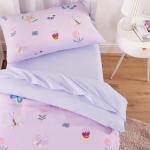 Wake In Cloud - Butterfly Toddler Bedding Set for Girls, Cute Colorful Butterfly with Floral Flowers, 4 Pieces Soft Crib Bed Set Including Comforter, Sheets and Pillowcase, Purple