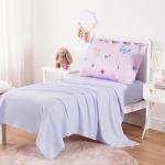 Wake In Cloud - Butterfly Toddler Bedding Set for Girls, Cute Colorful Butterfly with Floral Flowers, 4 Pieces Soft Crib Bed Set Including Comforter, Sheets and Pillowcase, Purple
